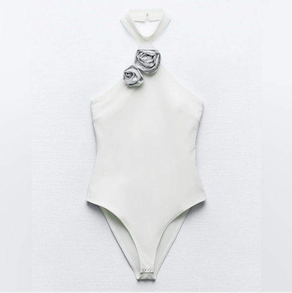 FLORAL JEWEL HALTER NECK BODYSUIT SIZE L - Picture 8 of 10